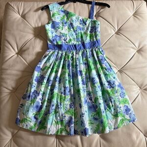 Gymboree One-Shoulder Floral Dress in Blue and Green
